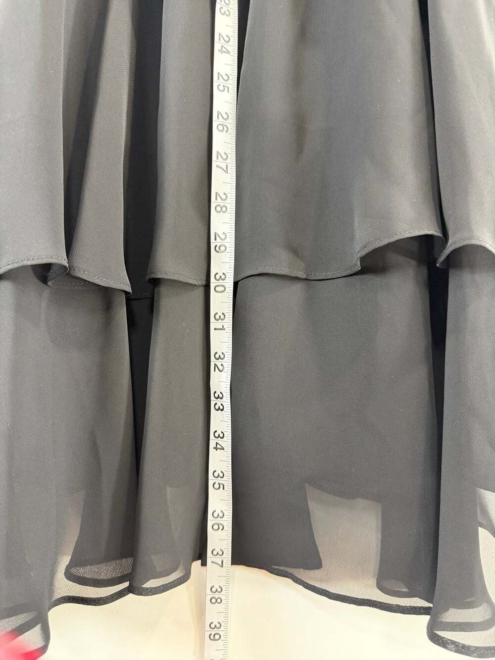 SLNY Black Chiffon Tiered Ruffle Cocktail Dress with Rhinestone V-Neck Size 10 - Picture 6 of 9